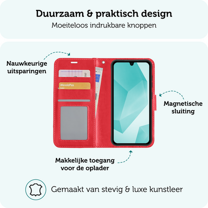 Forterra Samsung A16 Hoesje Bookcase Cover met Kaarthouder - Rood