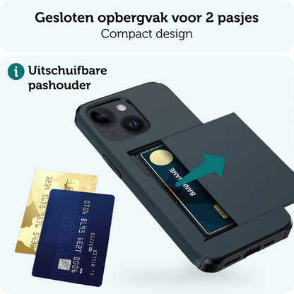 Forterra iPhone 14 Plus Hoesje Kaarthouder Hard Case Shockproof - Donkerblauw