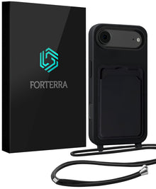 Forterra iPhone Air Hoesje Met Telefoonkoord en Pasjeshouder Siliconen - Zwart