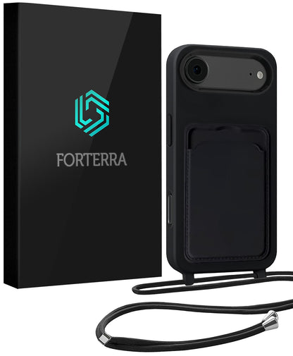 Forterra iPhone Air Hoesje Met Telefoonkoord en Pasjeshouder Siliconen - Zwart