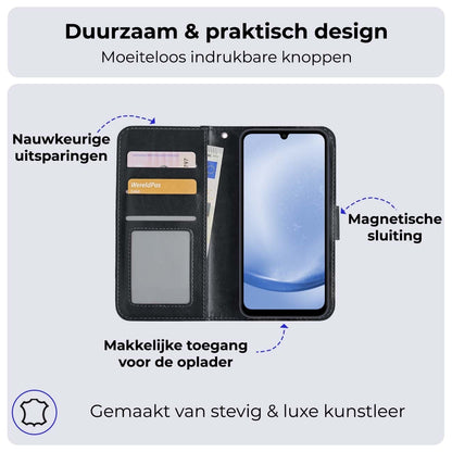 Forterra Samsung A25 Hoesje Bookcase Cover met Kaarthouder - Zwart