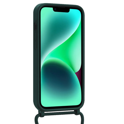 Forterra iPhone 14 Hoesje Met Telefoonkoord en Pasjeshouder Siliconen - Donkergroen