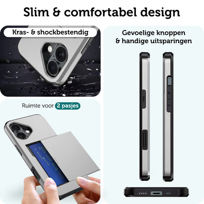 Forterra iPhone 16 Plus Hoesje Kaarthouder Hard Case Shockproof - Grijs