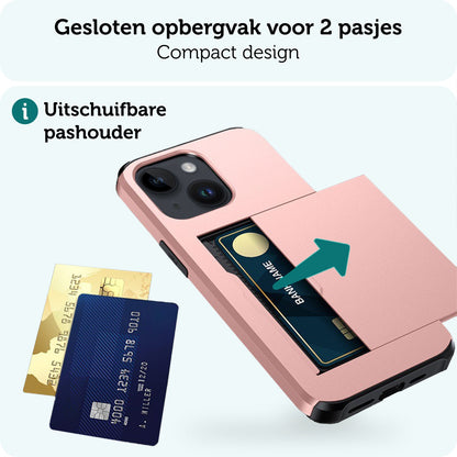 Forterra iPhone 15 Hoesje Kaarthouder Hard Case Shockproof - Rosé goud