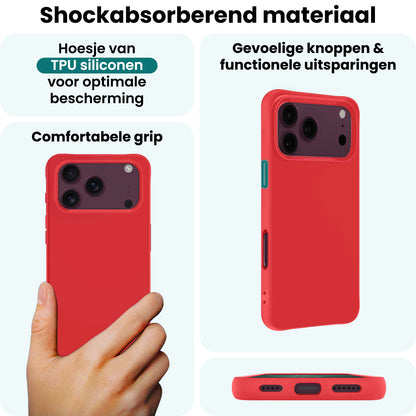 Forterra iPhone 18 Pro Max Hoesje Siliconen Backcover Lichtgewicht - Rood
