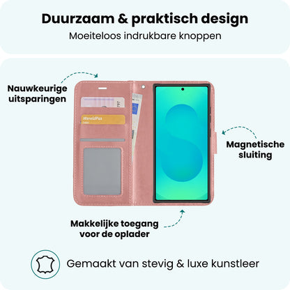 Forterra Samsung S25 Ultra Hoesje Bookcase Cover met Kaarthouder - Rosé goud