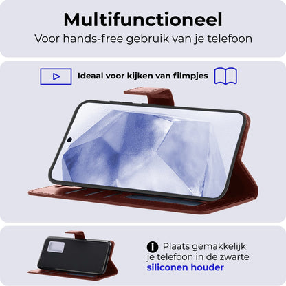 Forterra Samsung A55 Hoesje Bookcase Cover met Kaarthouder - Bruin