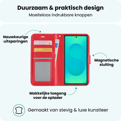 Forterra Samsung S25 Ultra Hoesje Bookcase Cover met Kaarthouder - Rood