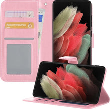 Forterra Samsung S21 Ultra Hoesje Bookcase Cover met Kaarthouder - Lichtroze