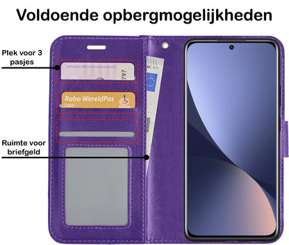 Forterra Xiaomi 12 Hoesje Bookcase Cover met Kaarthouder - Paars