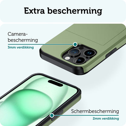 Forterra iPhone 15 Pro Max Hoesje Kaarthouder Hard Case Shockproof - Donkergroen