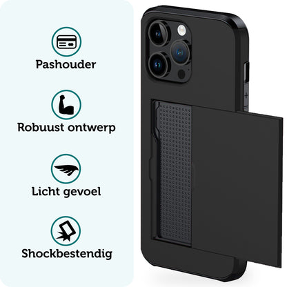 Forterra iPhone 14 Pro Max Hoesje Kaarthouder Hard Case Shockproof - Zwart