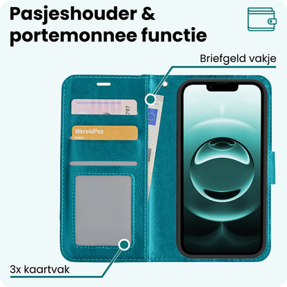 Forterra iPhone 16e Hoesje Bookcase Cover met Kaarthouder - Turquoise