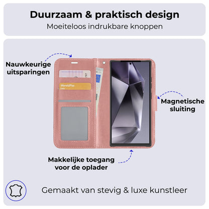 Forterra Samsung S24 Ultra Hoesje Bookcase Cover met Kaarthouder - Rosé goud