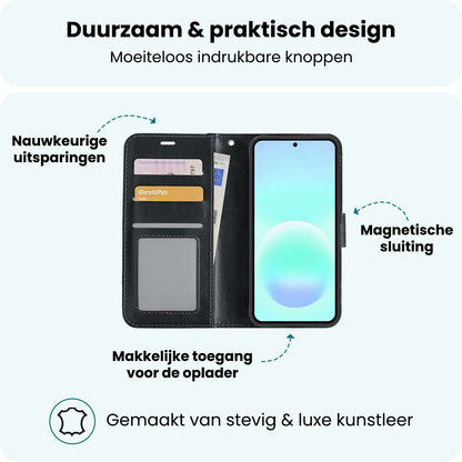 Forterra Samsung A57 Hoesje Bookcase Cover met Kaarthouder - Zwart