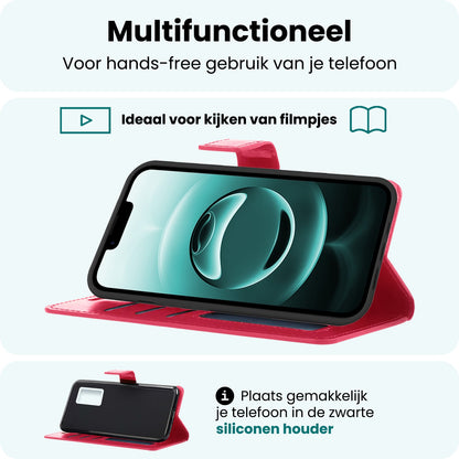 Forterra iPhone 16e Hoesje Bookcase Cover met Kaarthouder - Donkerroze