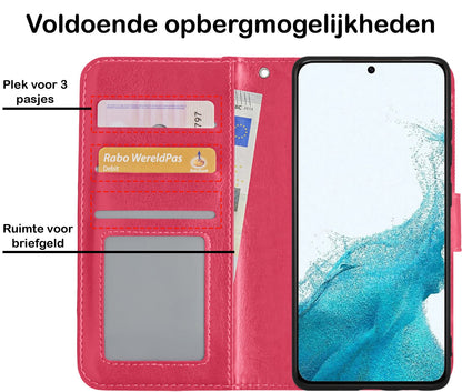 Forterra Samsung S22 Ultra Hoesje Bookcase Cover met Kaarthouder - Donkerroze