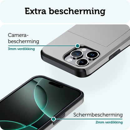 Forterra iPhone 16 Pro Max Hoesje Kaarthouder Hard Case Shockproof - Grijs