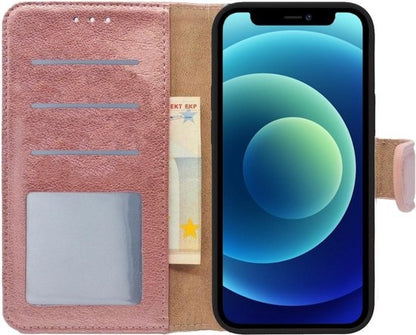 Forterra iPhone 12 Pro Max Hoesje Bookcase Cover met Kaarthouder - Rosé goud