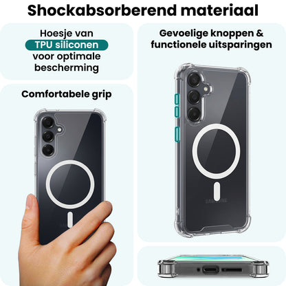 Forterra Samsung A55 Hoesje Geschikt voor Magsafe Backcover Shockproof - Transparant