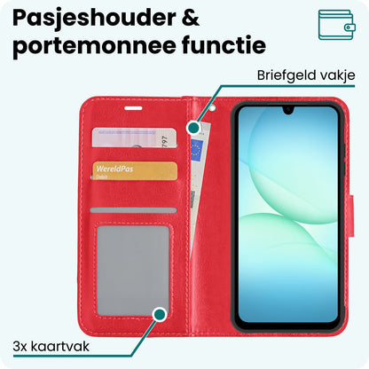 Forterra Samsung A17 Hoesje Bookcase Cover met Kaarthouder - Rood
