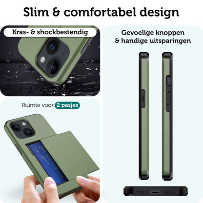 Forterra iPhone 14 Hoesje Kaarthouder Hard Case Shockproof - Donkergroen