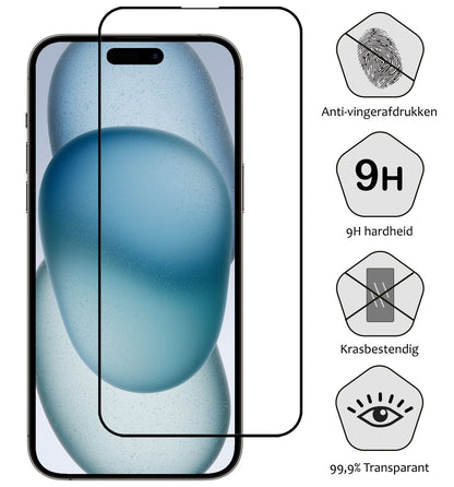 Forterra iPhone 15 Screenprotector Gehard Glas - Full Screen
