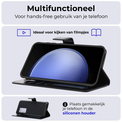 Forterra Samsung S23 FE Hoesje Bookcase Cover met Kaarthouder - Zwart