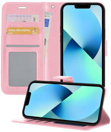 Forterra iPhone 13 Hoesje Bookcase Cover met Kaarthouder - Lichtroze
