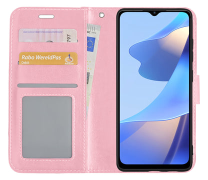 Forterra OPPO A16 Hoesje Bookcase Cover met Kaarthouder - Lichtroze