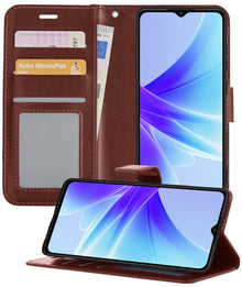 Forterra OPPO A57s Hoesje Bookcase Cover met Kaarthouder - Bruin