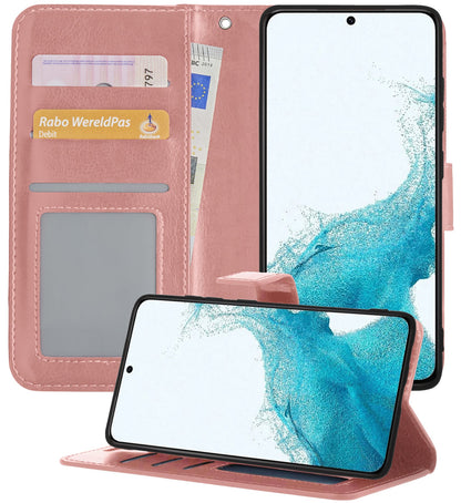 Forterra Samsung S22 Hoesje Bookcase Cover met Kaarthouder - Rosé goud