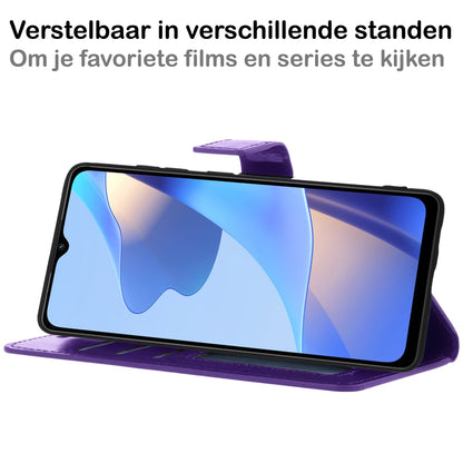 Forterra OPPO A16s Hoesje Bookcase Cover met Kaarthouder - Paars