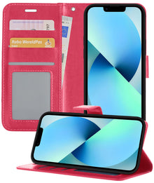 Forterra iPhone 13 Pro Max Hoesje Bookcase Cover met Kaarthouder - Donkerroze