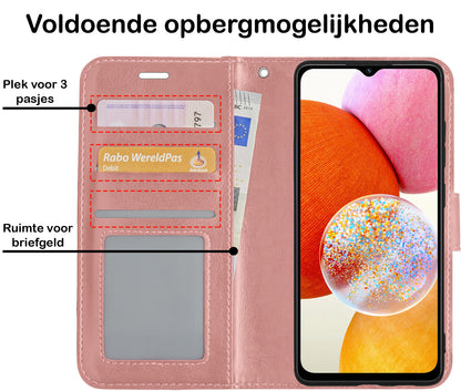 Forterra Samsung A14 Hoesje Bookcase Cover met Kaarthouder - Lichtroze