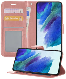 Forterra Samsung S21 FE Hoesje Bookcase Cover met Kaarthouder - Rosé goud