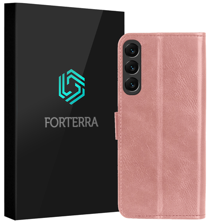 Forterra Samsung S24 FE Hoesje Bookcase Cover met Kaarthouder - Rosé goud