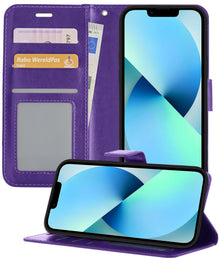 Forterra iPhone 13 Mini Hoesje Bookcase Cover met Kaarthouder - Paars