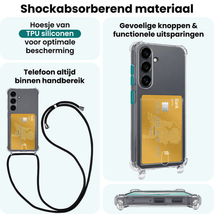 Forterra Samsung S26 Hoesje Kaarthouder met Koord Backcover Shockproof - Transparant