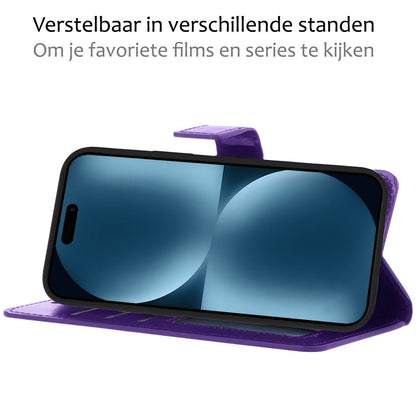 Forterra iPhone 15 Pro Max Hoesje Bookcase Cover met Kaarthouder - Paars