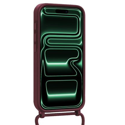 Forterra iPhone 17 Pro Max Hoesje Met Telefoonkoord en Pasjeshouder Siliconen - Aubergine