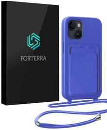 Forterra iPhone 13 Hoesje Met Telefoonkoord en Pasjeshouder Siliconen - Felblauw