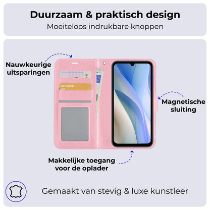 Forterra Samsung A15 Hoesje Bookcase Cover met Kaarthouder - Lichtroze