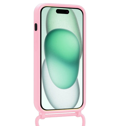 Forterra iPhone 15 Plus Hoesje Met Telefoonkoord en Pasjeshouder Siliconen - Lichtroze