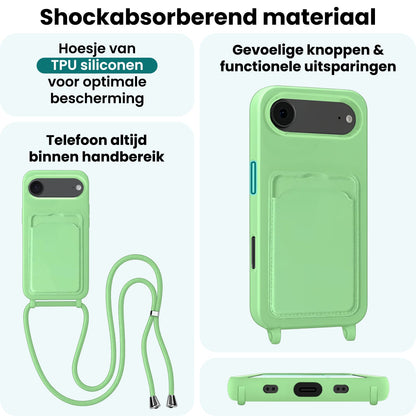 Forterra iPhone Air Hoesje Met Telefoonkoord en Pasjeshouder Siliconen - Groen
