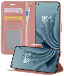 Forterra OnePlus 10 Pro Hoesje Bookcase Cover met Kaarthouder - Rosé goud