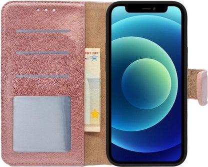 Forterra iPhone 12 Pro Hoesje Bookcase Cover met Kaarthouder - Rosé goud