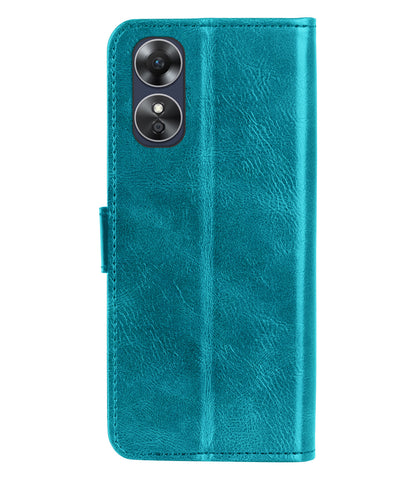 Forterra OPPO A17 Hoesje Bookcase Cover met Kaarthouder - Turquoise