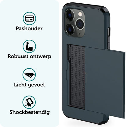 Forterra iPhone 11 Pro Max Hoesje Kaarthouder Hard Case Shockproof - Donkerblauw