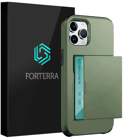 Forterra iPhone 16 Pro Hoesje Kaarthouder Hard Case Shockproof - Donkergroen